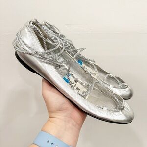 Sigerson Morrison Silver Lace-Up Ballet Flats Leather Size 7